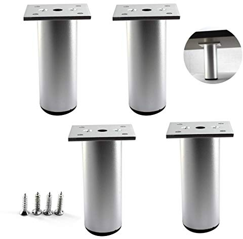 Lot de 4 pieds de meubles ronds argentés 38 x 12 cm en alliage d'aluminium réglables pour TV, bureau, table et canapé