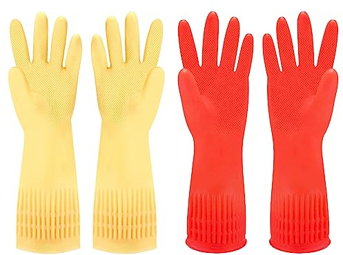 Discoball Gummi-Geschirrhandschuhe, wasserdicht, extra lang, 2 Paar S