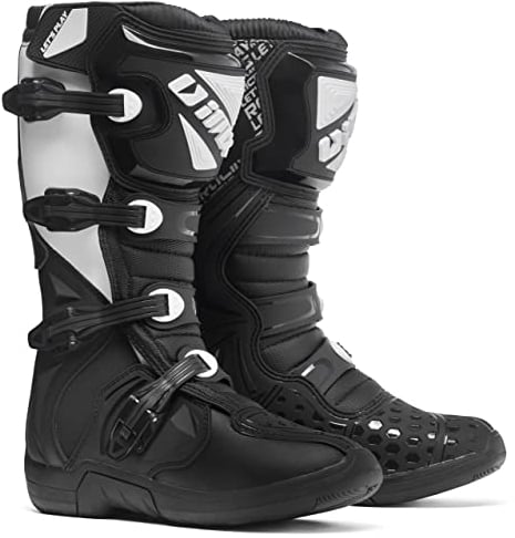 IMX RACING X-TWO Stivali da Moto Motocross Enduro Certificazione CE Nero/Bianco Chiusura a quattro fibbie numerosi protettori e rinforzi TPU e TPR