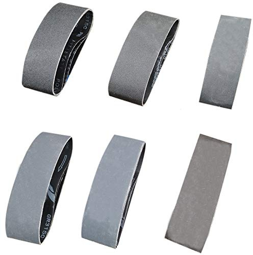 Tonmp 18 Stück 7,6 x 53,3 cm Premium-Siliziumkarbid-Schleifbänder Sortiment - je 3 Stück mit 80, 120, 240, 400, 800, 1000 Körnungen, Band-Set für Bandschleifer (7,6 x 53,3 cm)