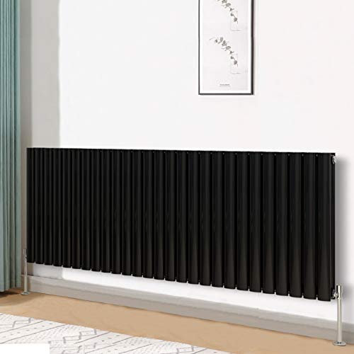 Blümme Oval Radiator Horizontal Designer Double Panel Radiators Bathroom Central Heating 600x1593mm Black