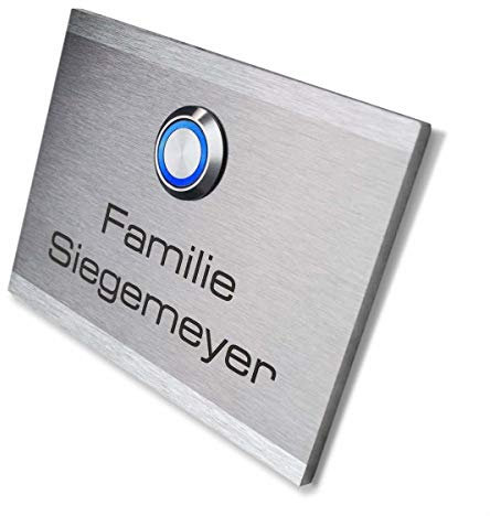 Metzler Türklingel aus Edelstahl mit Gravur - mit LED-Taster inkl. Beschriftung - wasserdichter Taster - Maße: 8 x 6 cm
