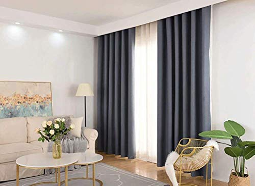 FWZJ Beschichtete Sandvorhänge im europäischen Stil, hohe Verdunkelungsvorhänge, Wohnzimmer, Schlafzimmer, Isoliervorhänge, 132 cm x 210 cm (Breite x Höhe), 2 Paneele, grau, blau
