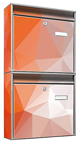 banjado® Briefkastenanlage 2 Fach 36x64x10cm mit Motiv/Briefkasten groß mit Namensschild/Postkasten A4 Einwurf inkl. Montagematerial & je 2 Schlüsseln/Briefkasten ohne Zeitungsfach