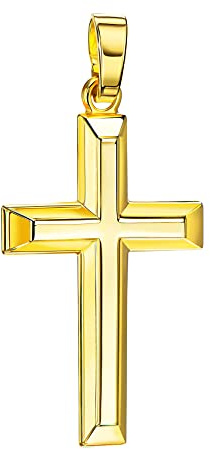 JEVELION Kreuz-Anhänger 333 Gold für Damen und Herren Hochglanz poliert mit 3D-Effekt als Ketten-Anhänger + Schmuck-Etui