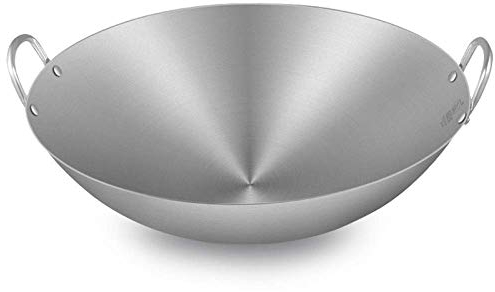 WRMIGN Padelle da cucina Wok Padelle non rivestite Grande padella professionale Wok con manico Helper Wok multiuso Wok 34 80 cm Padella argento 55 cm