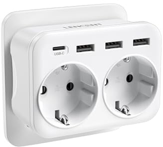 LENCENT Ladron Enchufe USB 4000W, Enchufes 6 en 1, 2 Tomas de CA, 3 USB y 1 Tipo C, Ladron Enchufe Multiple Pared con USB, Cargador Tipo-C de Móvil, Adecuedo Familia, Cocina y Oficina