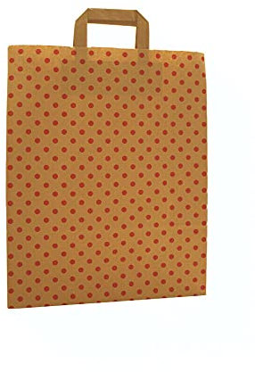 Papiertragetaschen braun mit Flachhenkel Punkte ROT - Verschiedene Größen und Mengen (32 + 12 x 40 cm, 100 Stück)