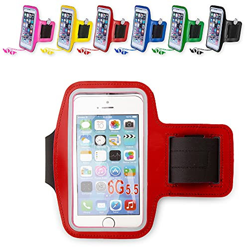 ANTEVIA - Brassard téléphone étanche Universel + Poche clés | Taille Max : 6.4 Pouces Soit 16.2cm |10 MODÈLES | Sport pour Smartphone Porte téléphone | Couleur: Rouge (Kelan Rouge)