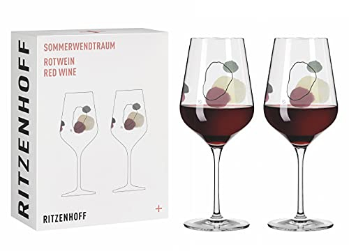 RITZENHOFF 3601002 Rotweinglas 500 ml - Serie Sommerwendtraum Set Nr. 2, 2 Stück mit Aquarellkreisen - Made in Germany