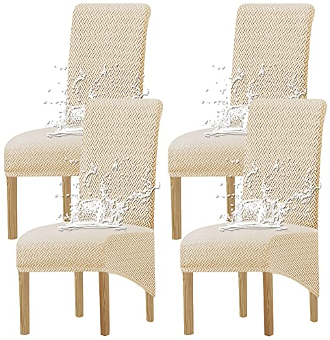 KELUINA XL Stuhlhussen,Universal Stretch Stuhlhussen 2er 4er 6er Set Stuhlbezug für Stuhl Esszimmer (Beige1, 4 Hussen)