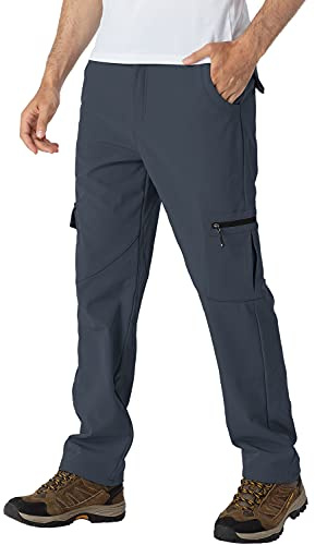 donhobo Men's Waterproof Trousers,Winter Walking Softshell Fleece Lined Outdoor Warm Hiking Climbing Camping Snow Ski Pants with Multi-Pockets Dark Grey 34-1