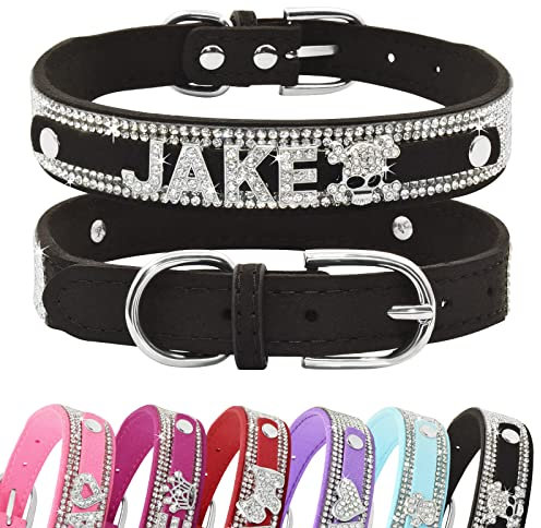 Senristar Personalisierte Bling Strass Hundehalsband mit Namen, Benutzerdefinierte Glitter Crystal Diamond Hundehalsband für Kleine Mittlere Große Hunde