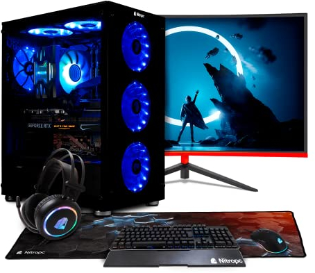 NitroPC - Pack Diamond | PC Gaming Completo (Intel Core i7 12700K 12/20 5.0GHz, RTX 5060 8GB, RAM 32GB, M.2 2TB, Windows 11 | WiFi, Monitor Curvo 27, Teclado, ratón, Cascos) PC sobremesa (Negro)