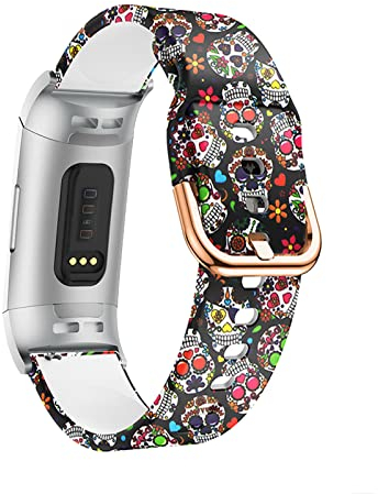 Sport Armbänder Für Fitbit Charge 3 Armband/Fitbit Charge 4 Silikon Ersatzband Für Damen Herren Armband mit Kompatibel mit Fitbit Charge 3 Armband/Fitbit Charge 4 (Skelett)