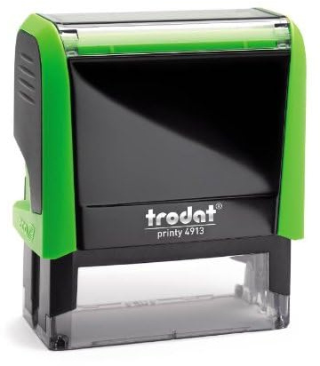 Trodat - Printy 4913 - Custom Stempel mit Wunschtext personalisieren, hier gleich online gestalten Gehäusefarbe grün – Adresstempel - Firmenstempel - mit Wunschtext - 58x22 mm - 6 Zeilen