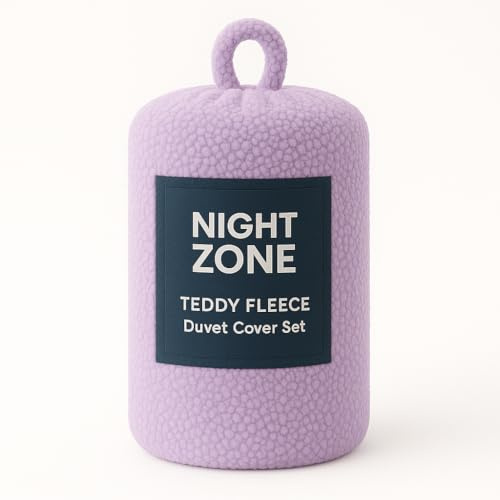 NIGHTZONE Teddy Fleece Duvet Cover Set With Pillow Case Thermal Fleece Warm Cosy Soft Fur Teddy Bedding Duvet Cover Set (Lilac, Super King)