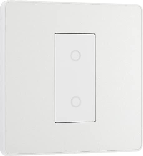 BG Electrical Secondary/Slave Single Touch Dimmer Light Switch, 2 Way, Screwless Front Plate, Evolve, Pearlescent White, PCDCLTDS1W