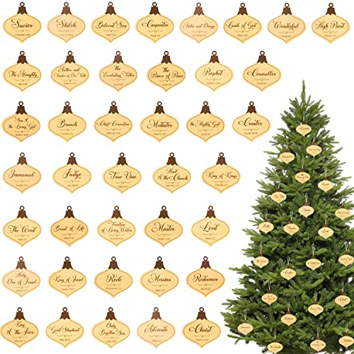Haooryx 40 STK Weihnachts-Holz-Dekorationen - Jesus Christus Name Ornaments - Hänge-Dekorationen Heilige Namen Gottes - Weihnachtsbaum Dekoration Kirchen- und Familienfeiern
