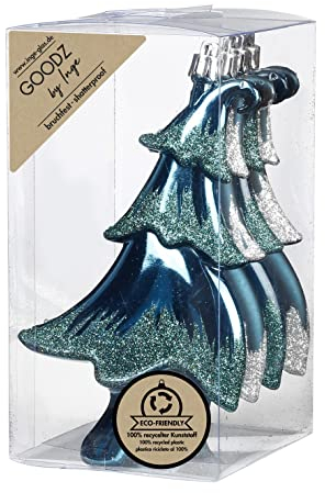 Christbaumschmuck Kunststoff 14cm 4 Stück Set Tannenbäume Weihnachtskugeln Petrol türkis Emerald