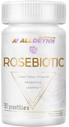ALLDEYNN Rosebiotic Multi Strain Probiotic Food Supplement 3 Billion CFU for Digestive System Intestinal Microflora Support Stomach Acid Resistant 30 Chewing Pastilles