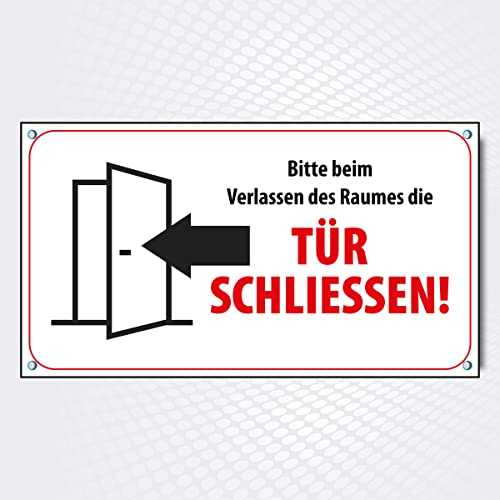 Hinweisschild rechteckig TÜR SCHLIESSEN! 18 x 10 cm | Hinweisschild aus Alu-Dibond Bitte beim Verlassen des Raumes die Tür Schließen | für Innen- und Außenbereich