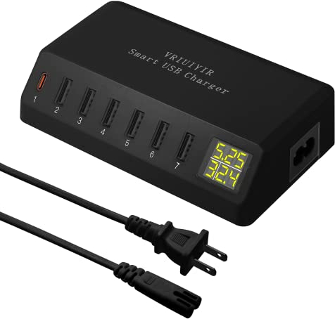 Chargeur USB C, familaha 7-Port Station de Charge avec écran LED, Type C Chargeur Multi USB 40W Prise Multiple Secteur for iPhone 14 13 12 11Air Pro Max iPad Samsung Galaxy S21 Android Tablette Xiaomi