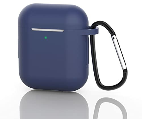 Upgrade Cover für Airpods 2 Hülle mit Schlüsselanhänger, Vollständiges Silikon Skin Zubehör für Frauen Männer Mädchen mit Apple AirPods 2 Hülle, Stoßfeste weiche Silikonhülle, Mitternachtsblau