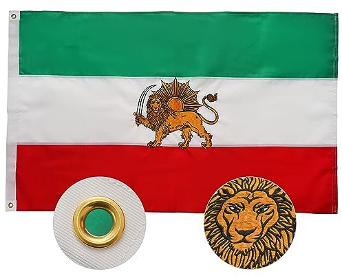 SYII Iran-Flagge, 10 x 15 cm, bestickt, alte iranische Löwe, Sonne, persische Flaggen mit 2 Messingösen und genähten Streifen, strapazierfähiges 210D-Polyester