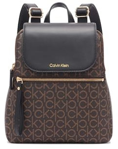 Calvin Klein Damen Reyna Signature Key Item Flap Rucksack, Braun/Khaki/Schwarz, Einheitsgröße