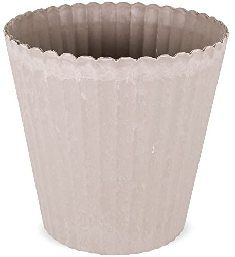 Moderner Blumentopf in Steinoptik beige sand für Blumen und Zimmer-Pflanzen - hoher Übertopf in 15 cm als Tisch-Deko oder Garten Pflanzentopf - Wetterfester draussen Kunststoff Pflanztopf