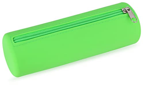 Oyachic Silicone Trousse Scolaire Pencil Case Ronde Sac à Crayons Ecole Papeterie Organisateur pour Stylos Maquillage Collégiens Adulte Ado (Green)