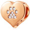 GLOWDAS Rose Gold Dog/Cat Paw Print Charms on My Heart, fit Pandora Animal Bracelet, 925 Sterling Silver Puppy Pawprint CZ Beads with Dog Bone, Gifts for Valentines Day/Niece/Baby Girl