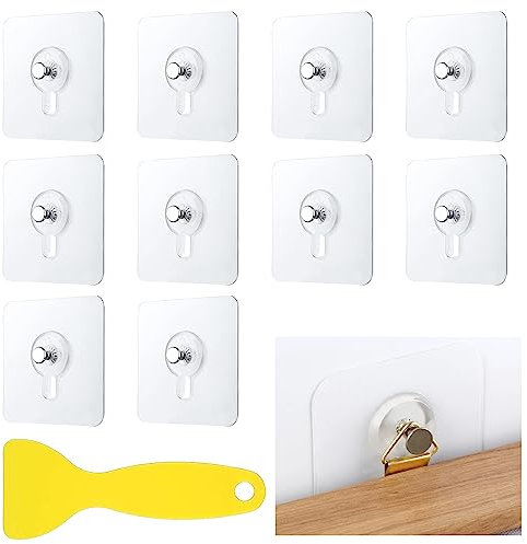 Devenirriche 10 Stück Bilderhaken Selbstklebend, Transparent Klebehaken Selbstklebende Bildaufhänger Ohne Bohren Wandhaken für Bilder Poster Fotos Dekorative Gemälde mit Kleiner Schaber