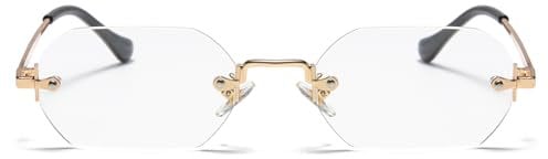 Ggpyyon Retro Rimless Sunglasses Rectangle Frameless Women Men Vintage 90s Small Glasses Polygon Sun Glasses(Gold/Clear)