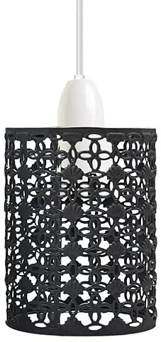 Industrial Metal Bulb Guard Drum Shaped Lamp Shades for Ceiling Pendant Lights Indoor Easy Fit Wire Cages for Kitchen Hallways Living Room (Black)