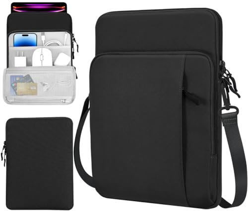 TiMOVO 13 Inch Tablet Sleeve with Shoulder Strap for iPad Air 13 M3 2025, iPad Pro 13, iPad Pro 12.9, Galaxy Tab S9 Plus/S10+/S10 Plus/S9 FE+/S9 FE Plus 12.4, Remarkable Paper Pro 11.8, Black