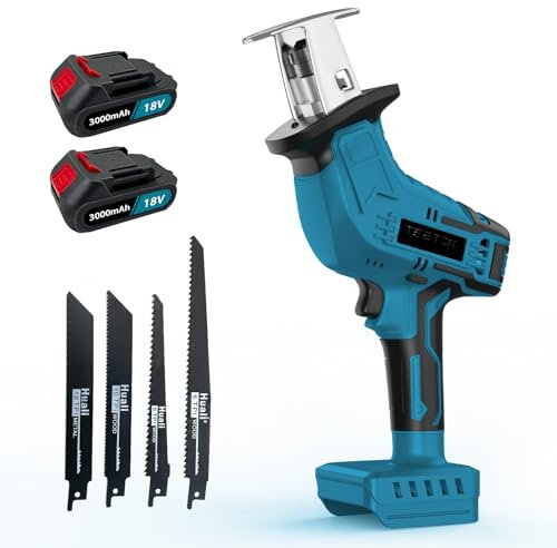 Cordless Reciprocating Saw with 3.0Ah Battery and Charger, 18V Brushless Electric Pruning Saber Saw, 0-3000SPM Variable Speed,Electric Sabre Saw with 4 Saw Blades, for Wood Metal PVC Pipe Cutting
