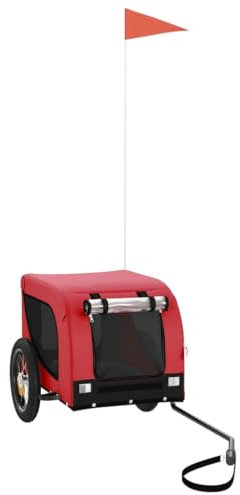 vidaXL Fahrradanhänger für Hunde, Hundeanhänger mit Reflektoren Flagge, Hundetransporter Maximale Belastbarkeit 30kg, Rot Schwarz Oxford-Gewebe Eisen