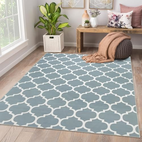 AMEHA Area Rugs Living Room Large 160x230 Cm - Blue Rugs for Bedroom Greek Key Style Modern Floor Carpet Super Soft Non Shedding Large Rug Easy Care (Ava)