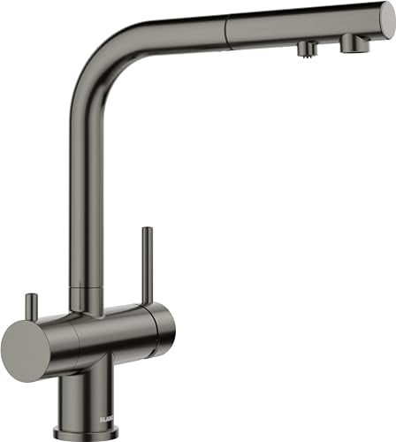 BLANCO FONTAS-S II Filter | Küchenarmatur in satin dark steel | Hochdruck | Mit herausziehbarem Schlauch | Rückflussverhinderer | Gesicherte Wasserqualität & wassersparend | Filter wird noch benötigt