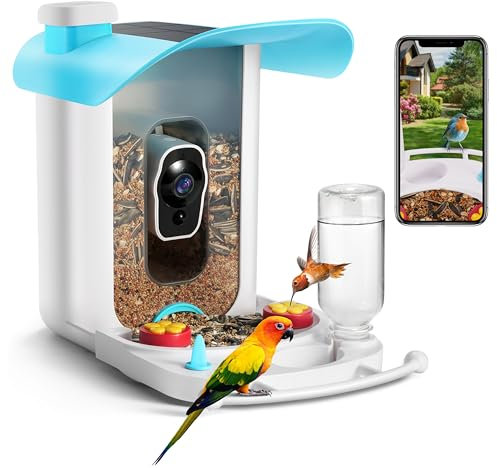 T TICCI Smart Bird Feeder with Camera Solar Powered, AI Identify Bird Species Camera Bird Feeders for Outside, Instant Notifications Bird House with Camera, IP65 Weatherproof Bird Watching Gifts