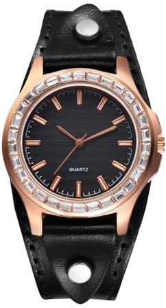 Avaner Uhren Unisex Steampunk Leder: Schwarzes PU Armband Retro Design Herren Damen Uhr mit minimalistischen Balkenindizes Armbanduhr für Herren Damen