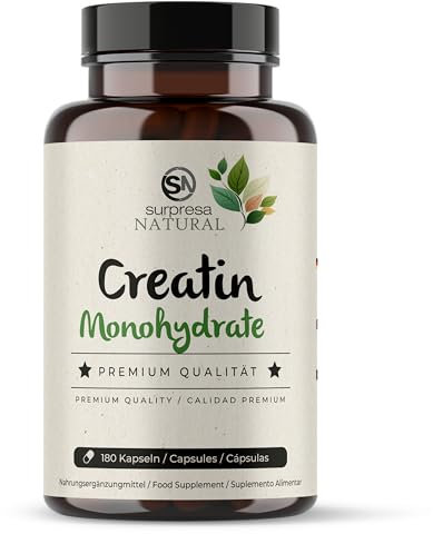 Surpresa Natural Creatin-Kapseln I 1 x 180 Stück I Mit 3200 mg reinem Creatine-Monohydrate I Vorrat für 1,5 Monate I Hochwertige Kreatin-Caps I hochdosiert & natürlich