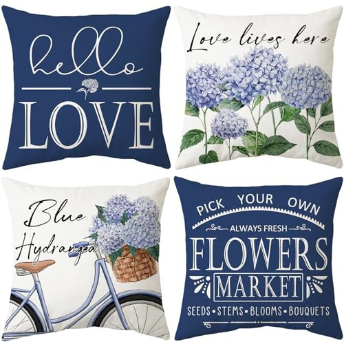 ARNTY Kissenbezug 45x45cm, Kissenhülle Boho Kissenbezüge 4er Set Dekorativ Kissenbezug für Sofa Büro Auto Schlafzimmer Zuhause Dekor (Hortensien-Samt)