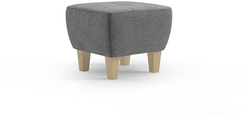 Cavadore Hocker Vida / Polsterhocker mit massiven Holzfüßen in Buche / 52 x 46 x 52 / Chenille, Grau