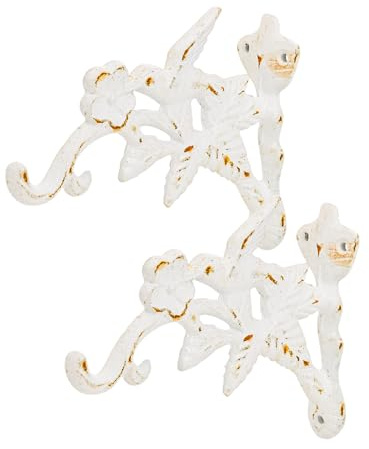 Sungmor Cast Iron Hanging Plant Brackets Decorative Plant Hanger, 2 Pack White Wall Mounted Flower Pot Hooks, Outdoor Bird Feeder Hanger, Vintage Garden Hooks for Wind Chimes, Lanterns, Birdhouse