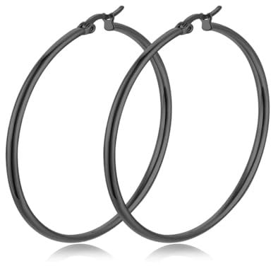 Upeilxd Large Stainless Steel Hoop Earrings for Women Hoop Earrings in Rose Gold Silver Black Colors for Women Hoop Earrings Gifts (40mm, Black)