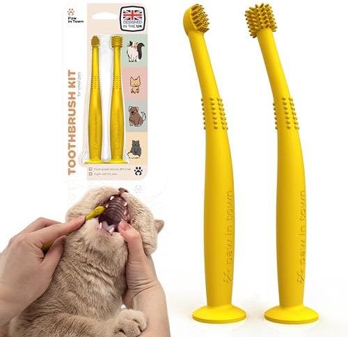 PAWINTOWN Soft Cat Toothbrush Set – Suitable for Dogs – Food Grade Silicone – Dental Care, Teeth Cleaning, Tooth Brushing Kit (Dazzling Daffodil)