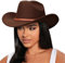 DRESHOW Cowboyhut für Damen & Herren Viehzüchter Western Fedora Filzhut Cowgirlhut mit Breite Krempe und Schnallengürtel Unisex Aufrollbare Krempe Hut